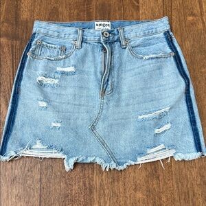 Umgee Light Blue Distressed Mini Skirt